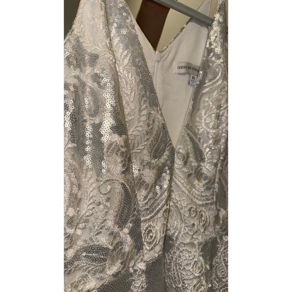 Dress the Population Dress Silver White Sequin Lace Midi Angela‎ sz XS - Picture 5 of 7